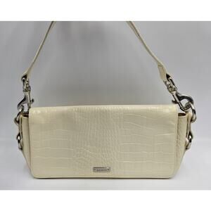 Y2K Ralph Lauren Women's White Crocodile Embossed Shoulder Bag Purse